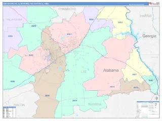 Auburn-Opelika Metro Area ColorCast style ZIP Code wall map