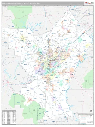 Birmingham-Hoover Metro Area Classic style ZIP Code wall map