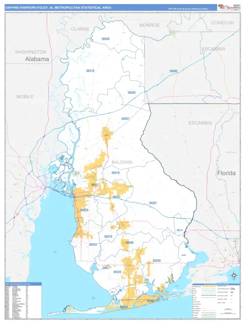 Daphne-Fairhope-Foley metro area map