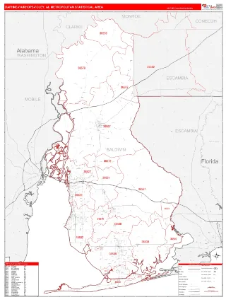 Daphne-Fairhope-Foley Metro Area RedLine style ZIP Code wall map