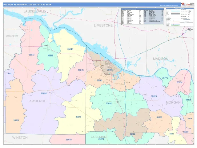 Decatur Metro Area ZIP Code Wall Map, ColorCast style
