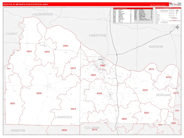 Decatur Metro Area ZIP Code Wall Map, RedLine style
