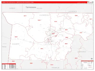 Florence-Muscle Shoals Metro Area RedLine style ZIP Code wall map