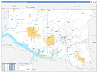 Huntsville Metro Area Business Reference style ZIP Code wall map