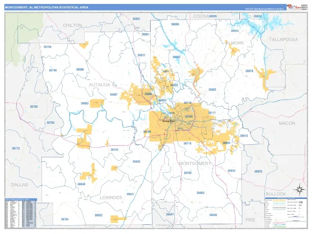 Montgomery Metro Area ZIP Code Wall Map, Business Reference style