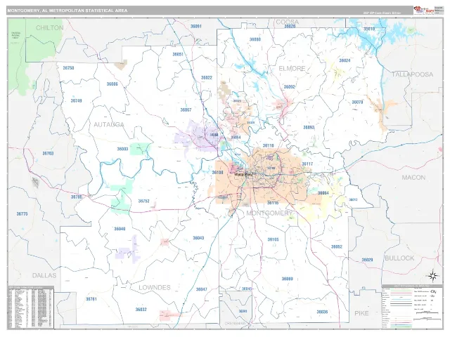 Montgomery Metro Area ZIP Code Wall Map, Classic style