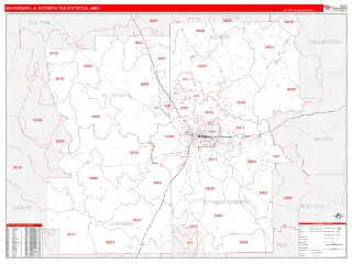 Montgomery Metro Area RedLine style ZIP Code wall map