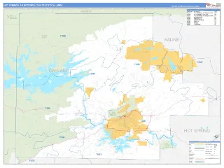 Hot Springs Metro Area Business Reference style ZIP Code wall map