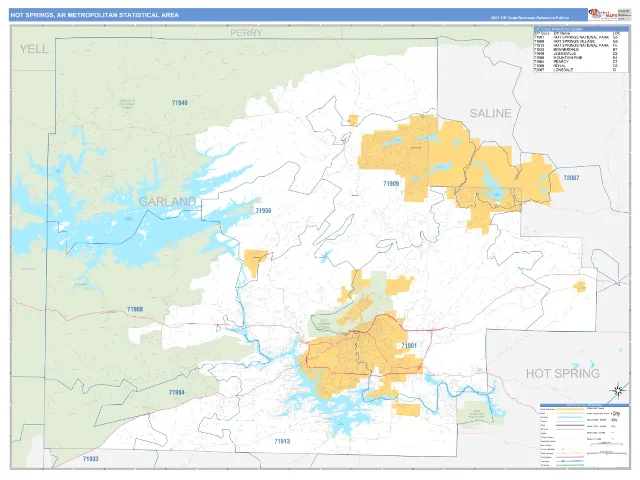 Hot Springs Metro Area ZIP Code Wall Map, Business Reference style