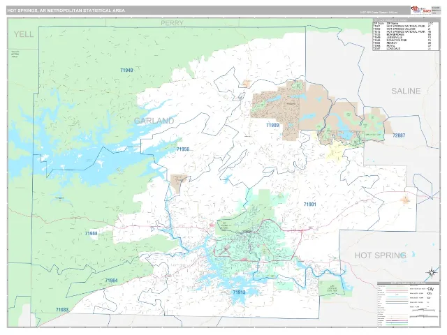 Hot Springs Metro Area ZIP Code Wall Map, Classic style