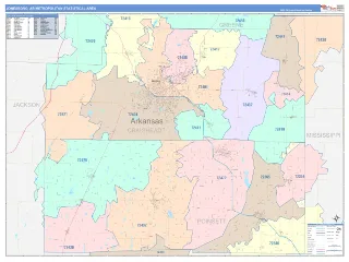 Jonesboro Metro Area ColorCast style ZIP Code wall map