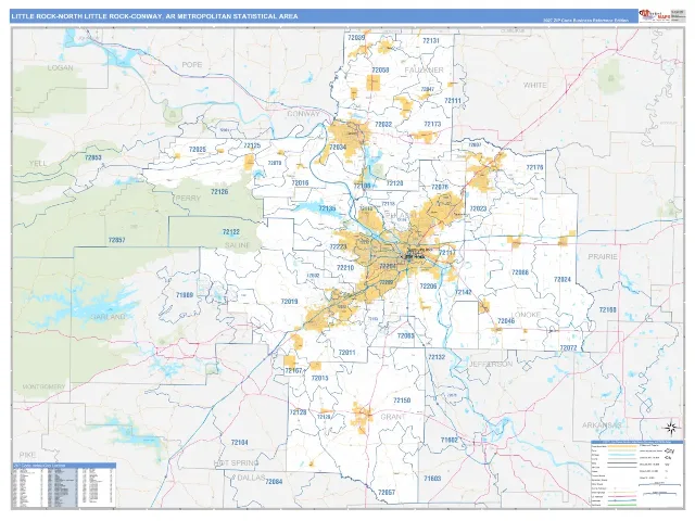 Little Rock-North Little Rock-Conway Metro Area ZIP Code Wall Map, Business Reference style