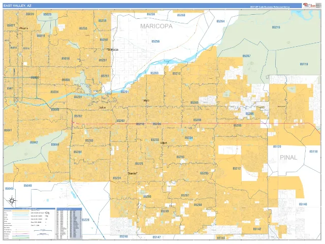 East Valley Metro Area ZIP Code Wall Map, Business Reference style