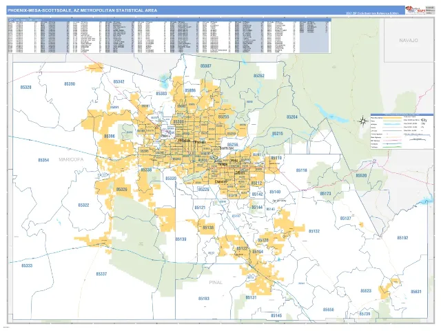Phoenix-Mesa-Scottsdale Metro Area ZIP Code Wall Map, Business Reference style