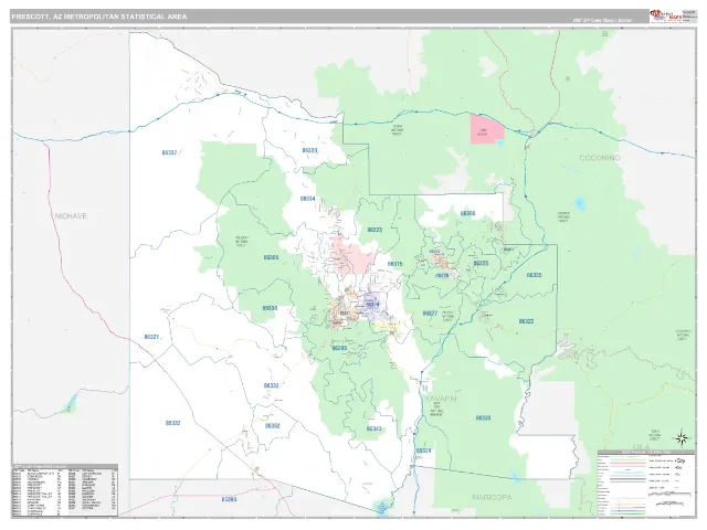 Prescott Metro Area ZIP Code Wall Map, Classic style