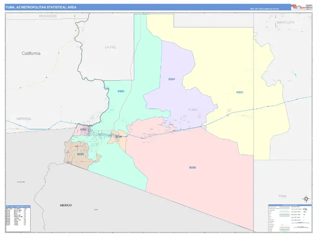 Yuma Metro Area ZIP Code Wall Map, ColorCast style