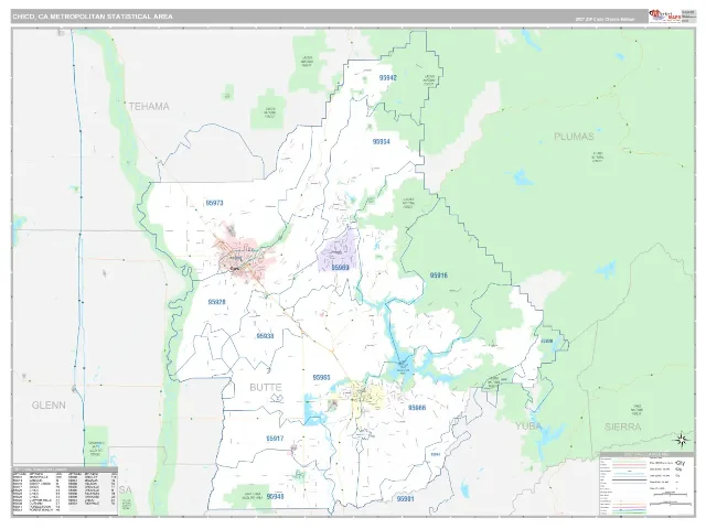 Chico Metro Area ZIP Code Wall Map, Classic style