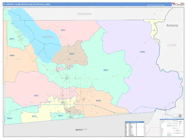 El Centro Metro Area ZIP Code Wall Map, ColorCast style