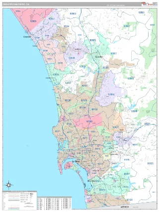 Greater San Diego Metro Area Classic style ZIP Code wall map