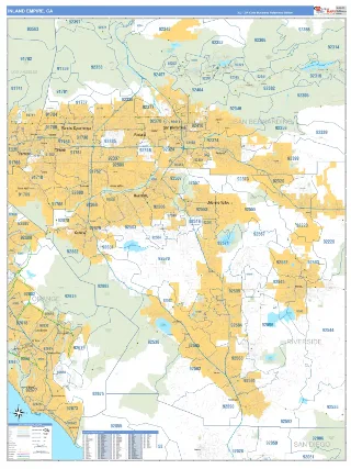 Inland Empire Metro Area Business Reference style ZIP Code wall map