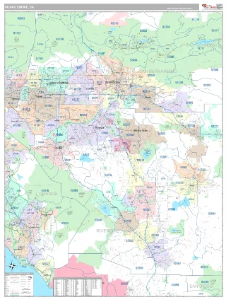 Inland Empire Metro Area Classic style ZIP Code wall map