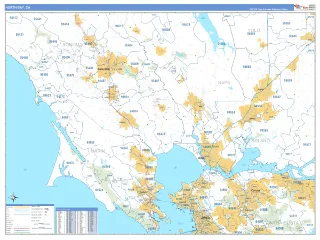 North Bay Metro Area Business Reference style ZIP Code wall map