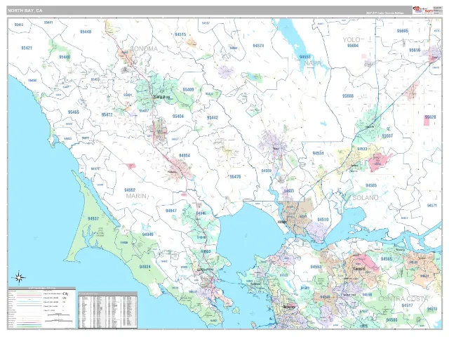 North Bay Metro Area ZIP Code Wall Map, Classic style