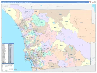 San Diego-Carlsbad Metro Area ColorCast style ZIP Code wall map