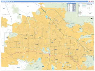 San Fernando Valley Metro Area Business Reference style ZIP Code wall map