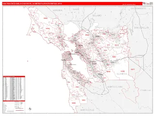 San Francisco–Oakland–Hayward Metro Area RedLine style ZIP Code wall map
