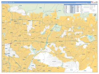 San Gabriel Valley Metro Area Business Reference style ZIP Code wall map