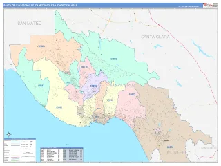 Santa Cruz-Watsonville Metro Area ColorCast style ZIP Code wall map