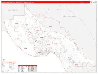 Santa Cruz-Watsonville Metro Area RedLine style ZIP Code wall map