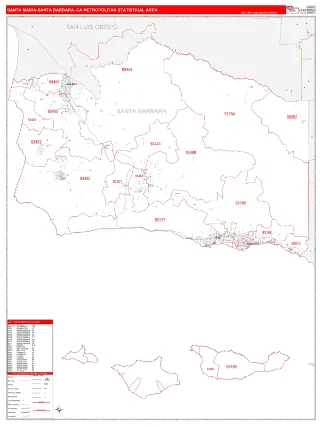 Santa Maria-Santa Barbara Metro Area RedLine style ZIP Code wall map