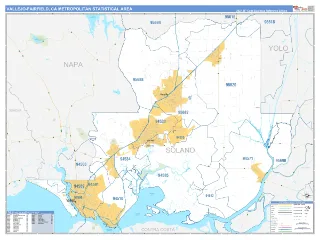 Vallejo-Fairfield Metro Area Business Reference style ZIP Code wall map
