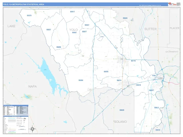 Yolo Metro Area ZIP Code Wall Map, Business Reference style