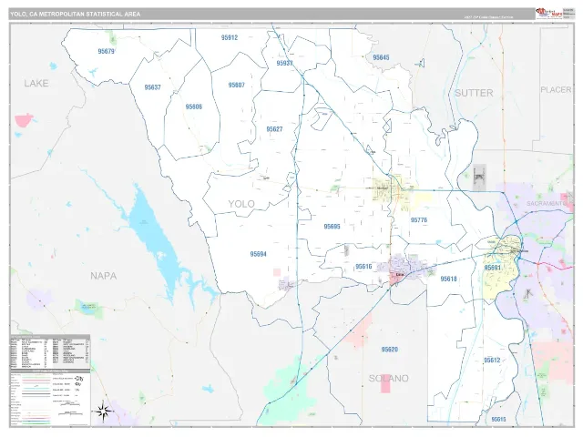 Yolo Metro Area ZIP Code Wall Map, Classic style