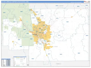 Colorado Springs Metro Area Business Reference style ZIP Code wall map