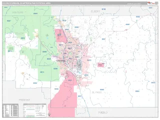 Colorado Springs Metro Area Classic style ZIP Code wall map