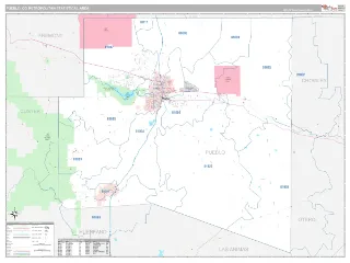 Pueblo Metro Area Classic style ZIP Code wall map