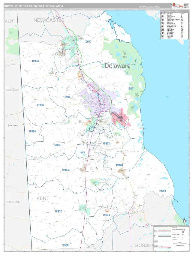 Dover Metro Area ZIP Code Wall Map, Classic style