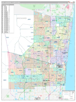 Fort Lauderdale Metro Area Classic style ZIP Code wall map