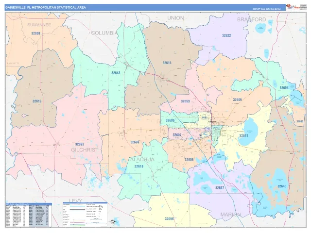 Gainesville Metro Area ZIP Code Wall Map, ColorCast style