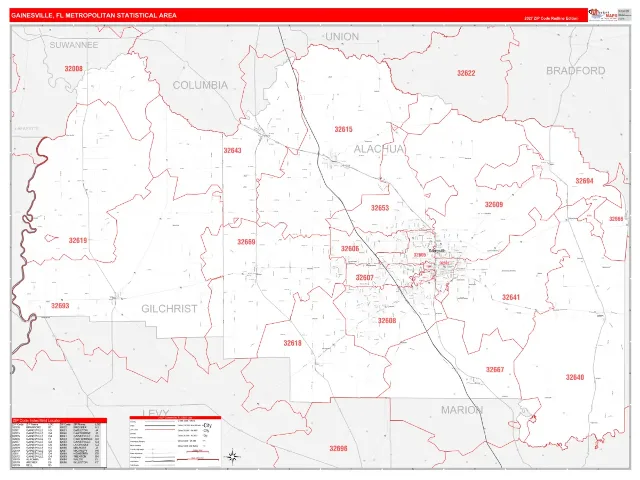 Gainesville Metro Area ZIP Code Wall Map, RedLine style