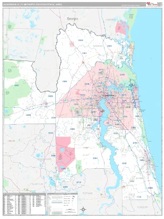 Jacksonville Metro Area Classic style ZIP Code wall map