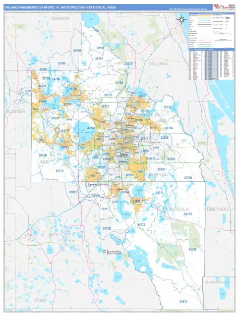 Orlando-Kissimmee-Sanford metro area map