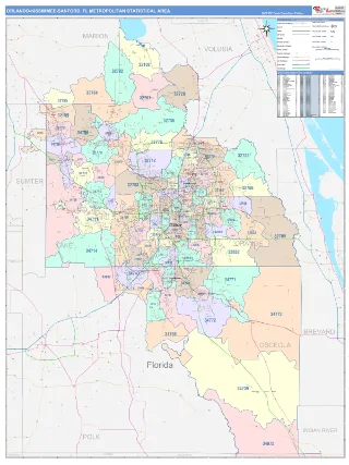 Orlando-Kissimmee-Sanford Metro Area ColorCast style ZIP Code wall map