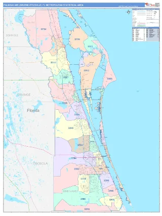 Palm Bay-Melbourne-Titusville Metro Area ColorCast style ZIP Code wall map