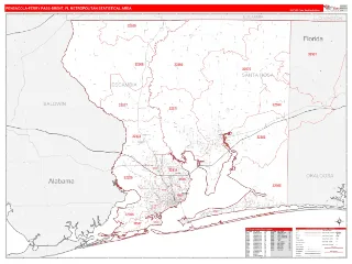Pensacola-Ferry Pass-Brent Metro Area RedLine style ZIP Code wall map