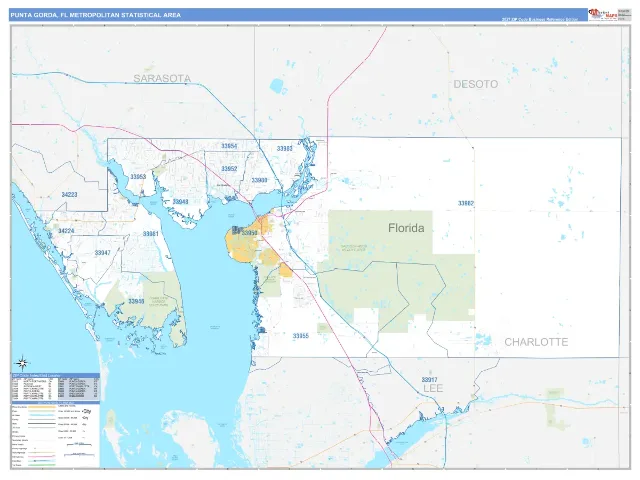 Punta Gorda Metro Area ZIP Code Wall Map, Business Reference style